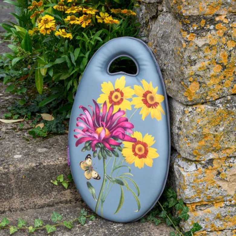 Asters Kneelo® knepute med botanisk blomstermønster – ergonomisk knepute med memory foam for komfortabelt hagearbeid