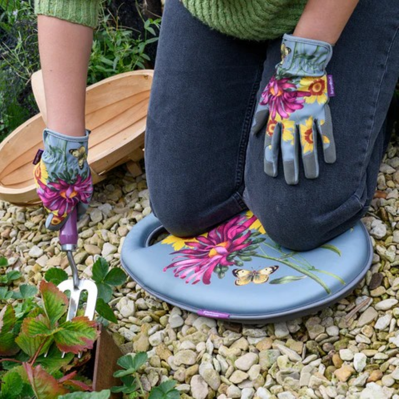 Asters Kneelo® knepute med botanisk blomstermønster – ergonomisk knepute med memory foam for komfortabelt hagearbeid