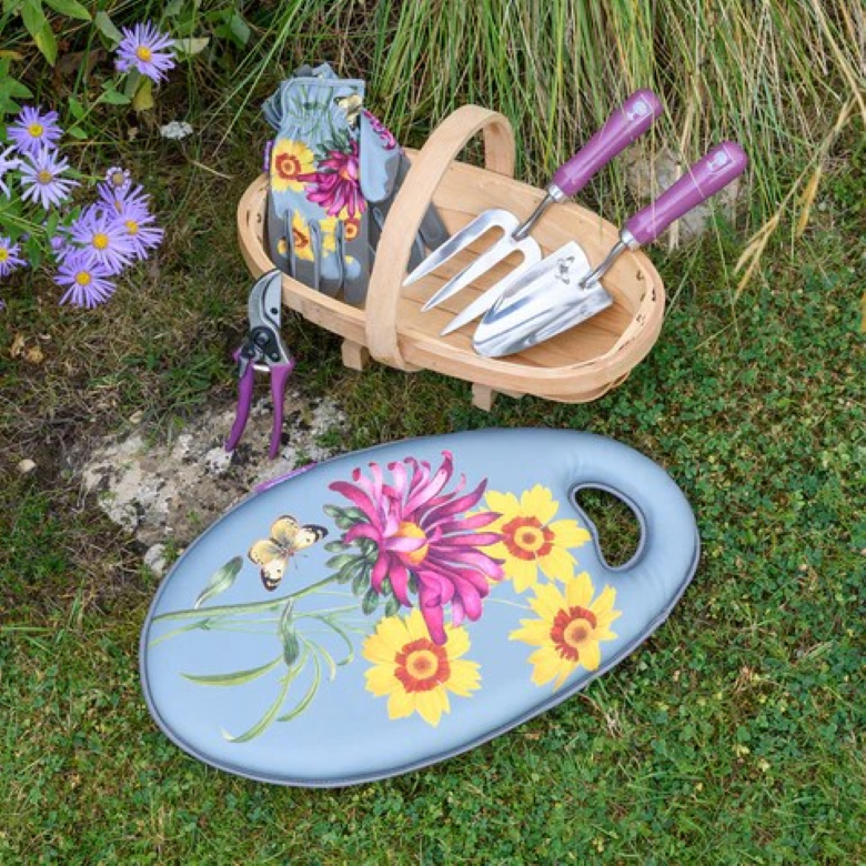 Asters Kneelo® knepute med botanisk blomstermønster – ergonomisk knepute med memory foam for komfortabelt hagearbeid