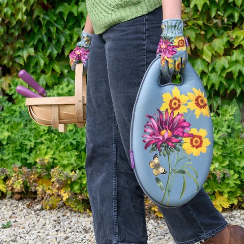 Asters Kneelo® knepute med botanisk blomstermønster – ergonomisk knepute med memory foam for komfortabelt hagearbeid