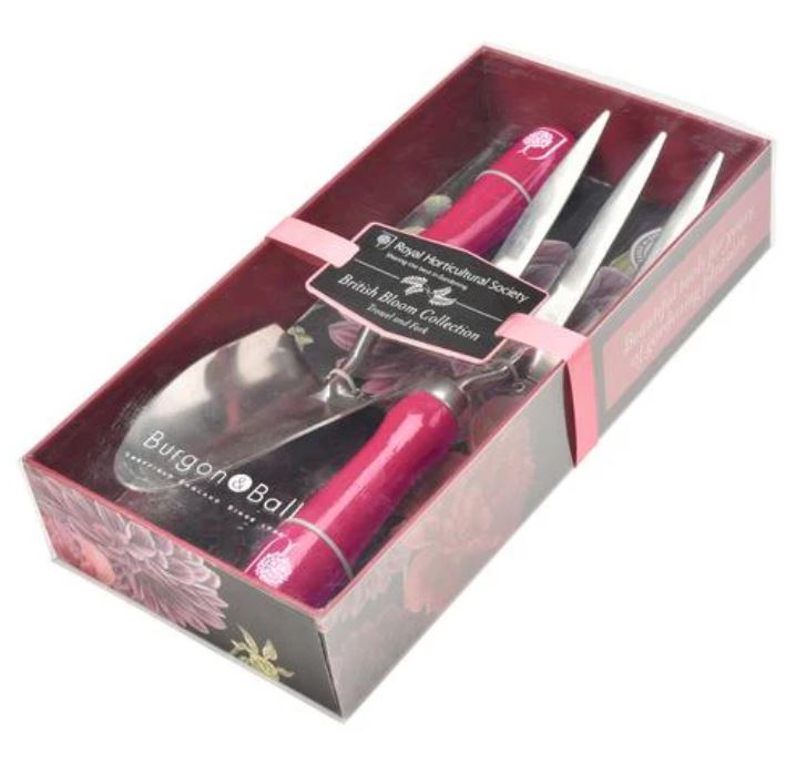 Håndspade og gaffel i gavesett i serien British Bloom fra Burgon & Ball