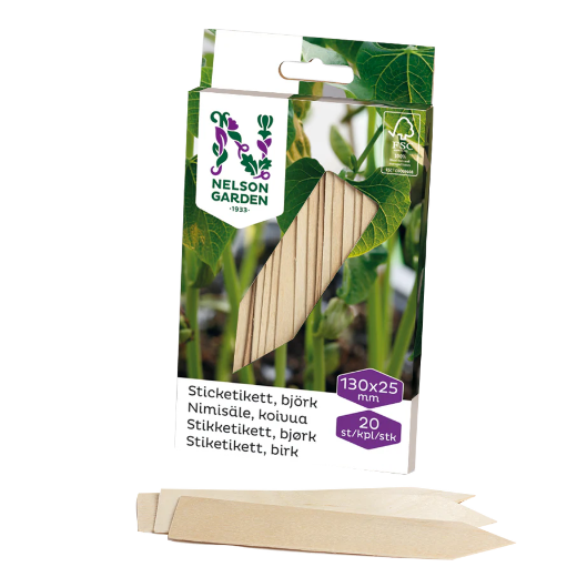 20 Komposterbare stikketiketter laget av FSC-sertifisert bjørk.