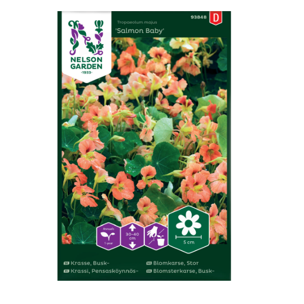 Frø til forkultivering av Stor Blomkarse 'Salmon Baby' i lakserosa nyanser