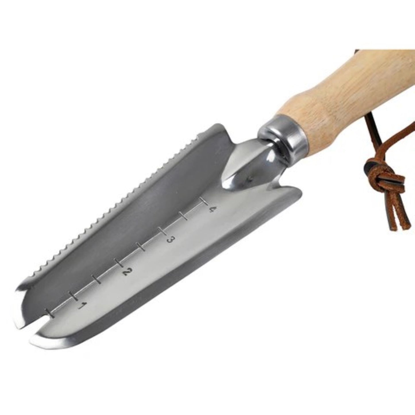 Detaljbilde av plantekniv med hakk for fjerning av ugressrøtter