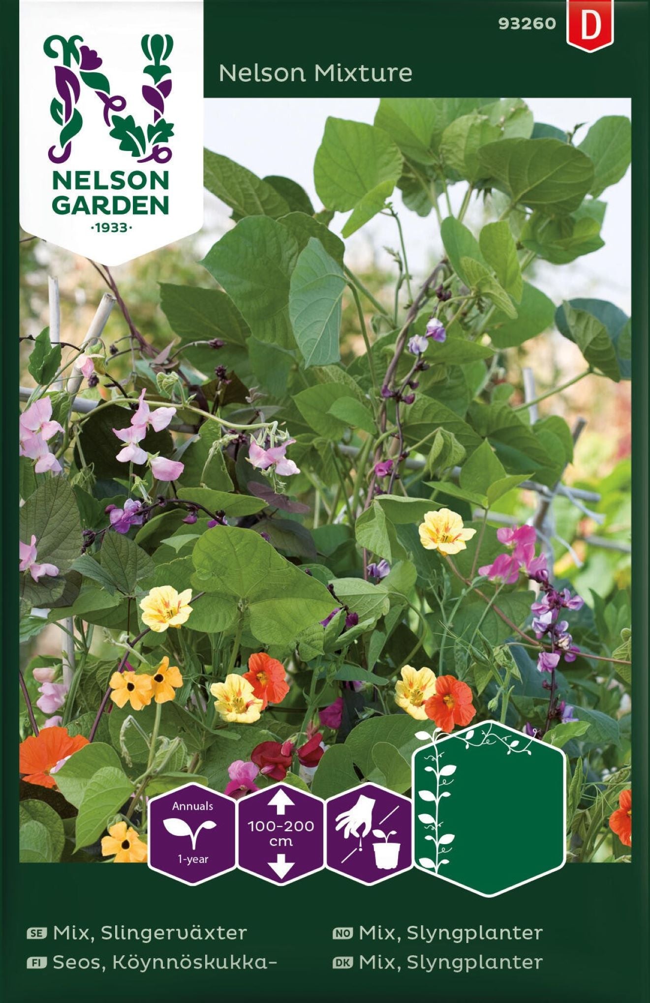 Miks av slyngplanter som klatrer på espalier
