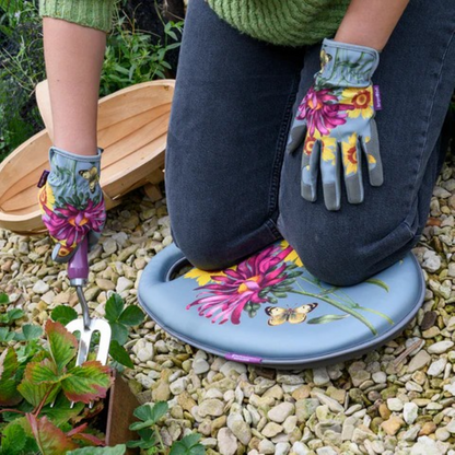 Asters Kneelo® knepute med botanisk blomstermønster – ergonomisk knepute med memory foam for komfortabelt hagearbeid