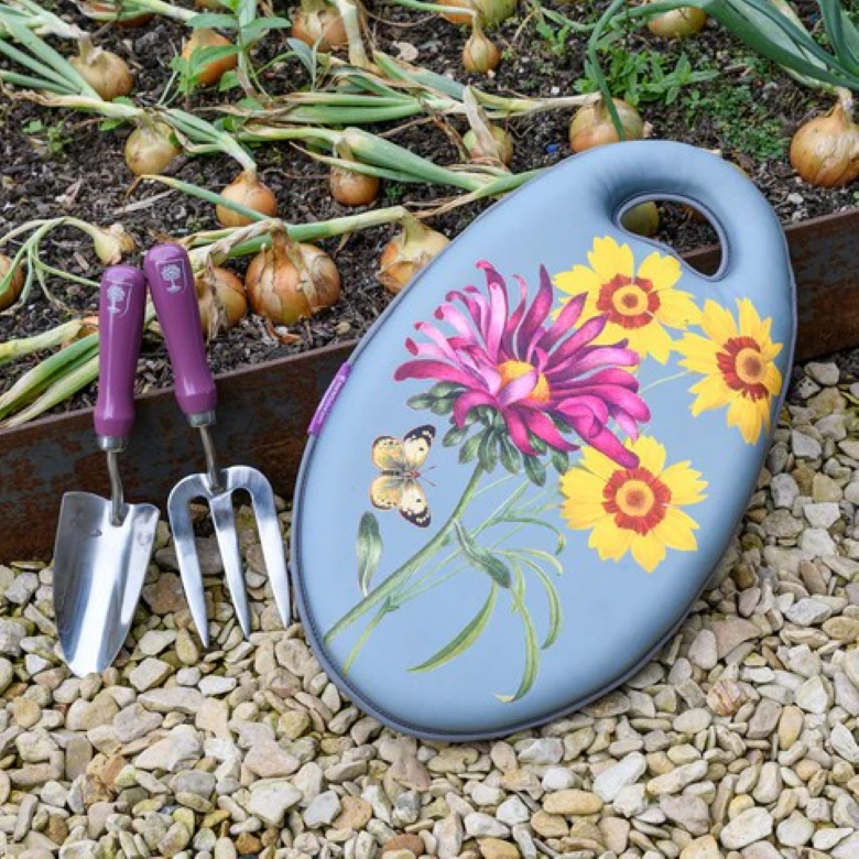 Asters Kneelo® knepute med botanisk blomstermønster – ergonomisk knepute med memory foam for komfortabelt hagearbeid