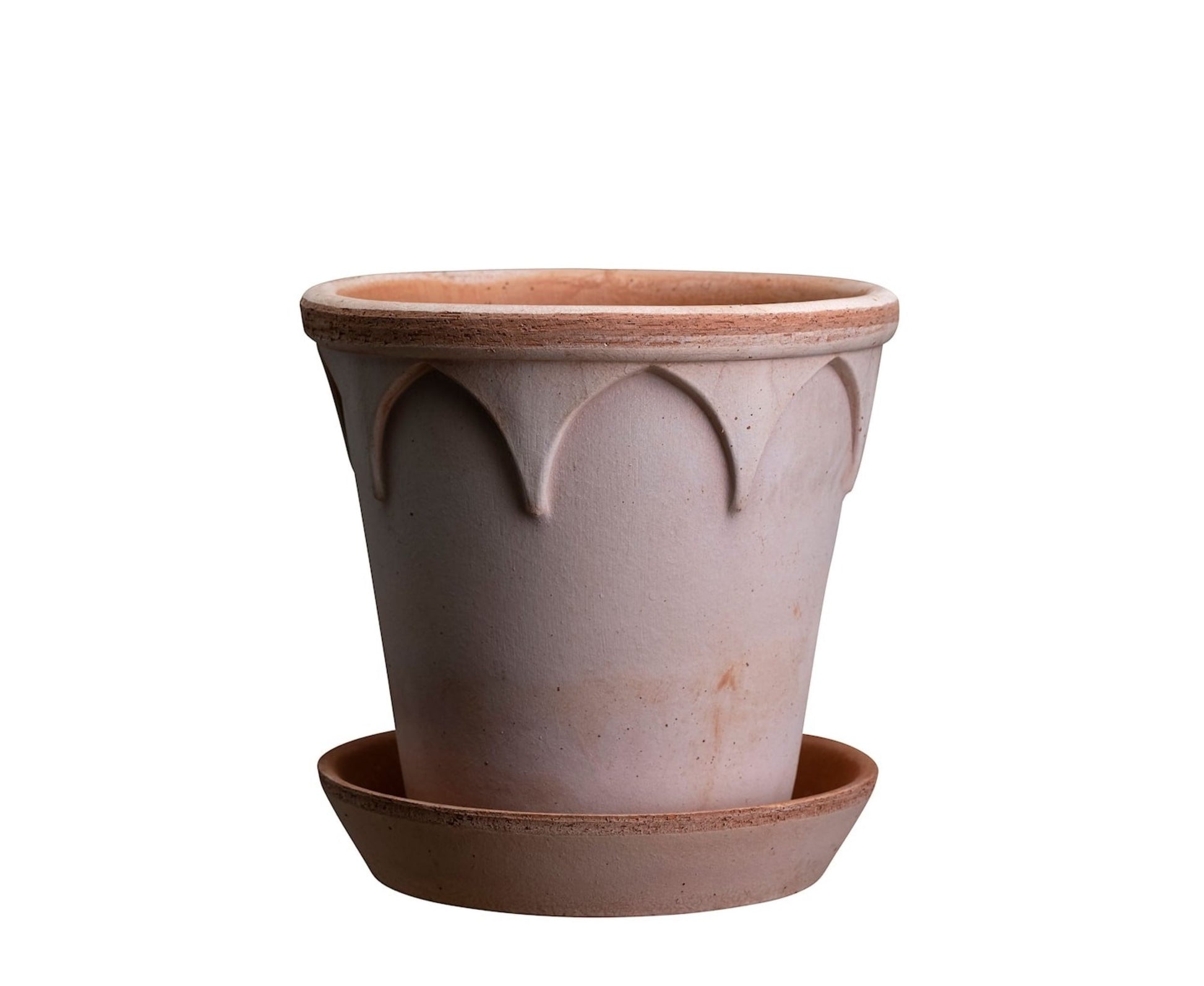 Bergs Potter Elizabeth krukke med fat 25 cm i rosa terrakotta med gotiske buer