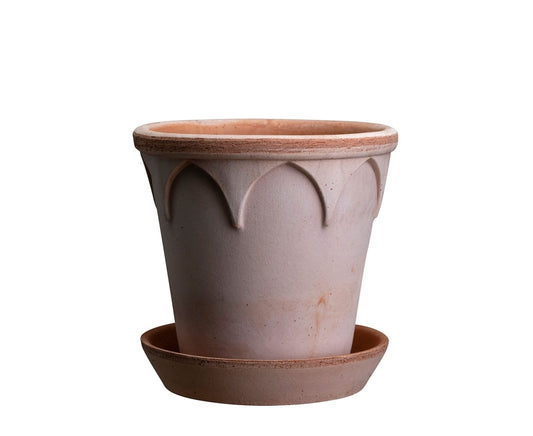 Bergs Potter Elizabeth krukke med fat 25 cm i rosa terrakotta med gotiske buer
