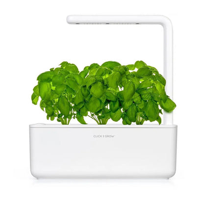 Click & Grow Smart Garden 3 Start Kit i hvit – automatisert innendørs plantedyrker for urter og grønnsaker.