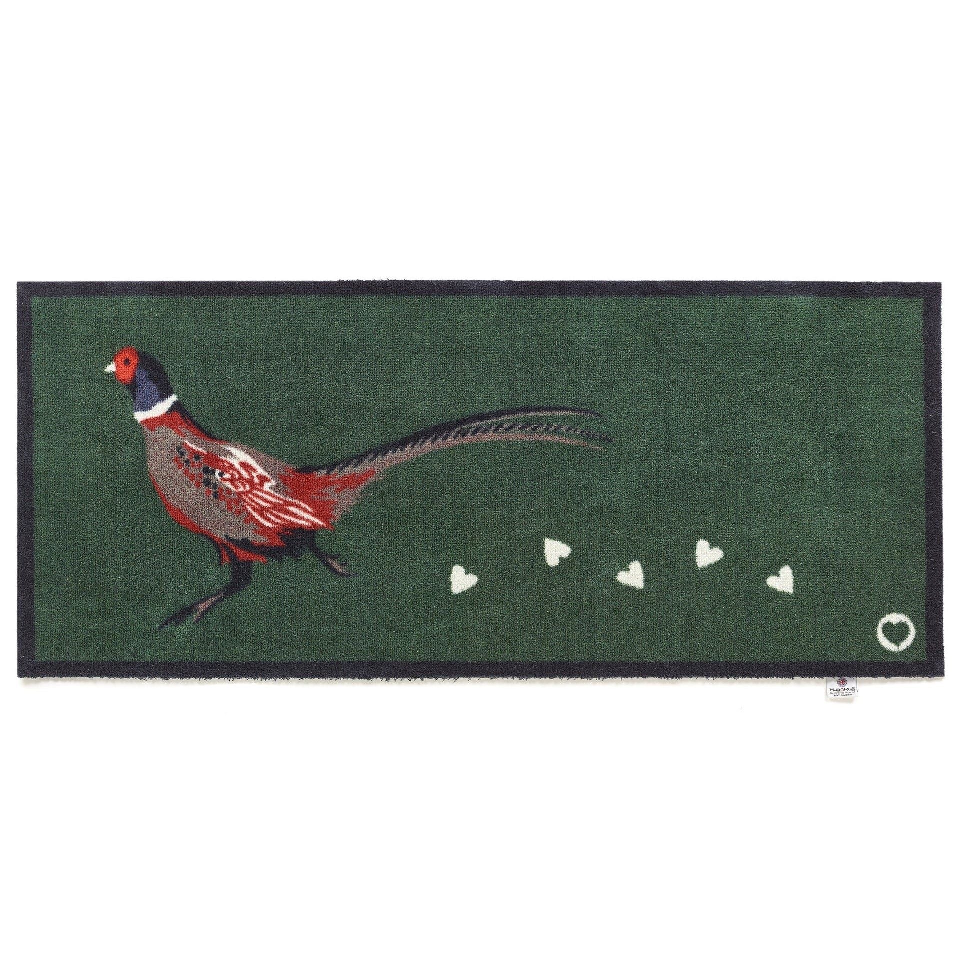 Hug Rug Pheasant Green vaskbar løper med fasanmotiv 65 × 150 cm