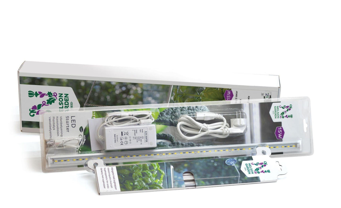 Komplett gavesett med LED-plantelys og oppheng med sugekopper