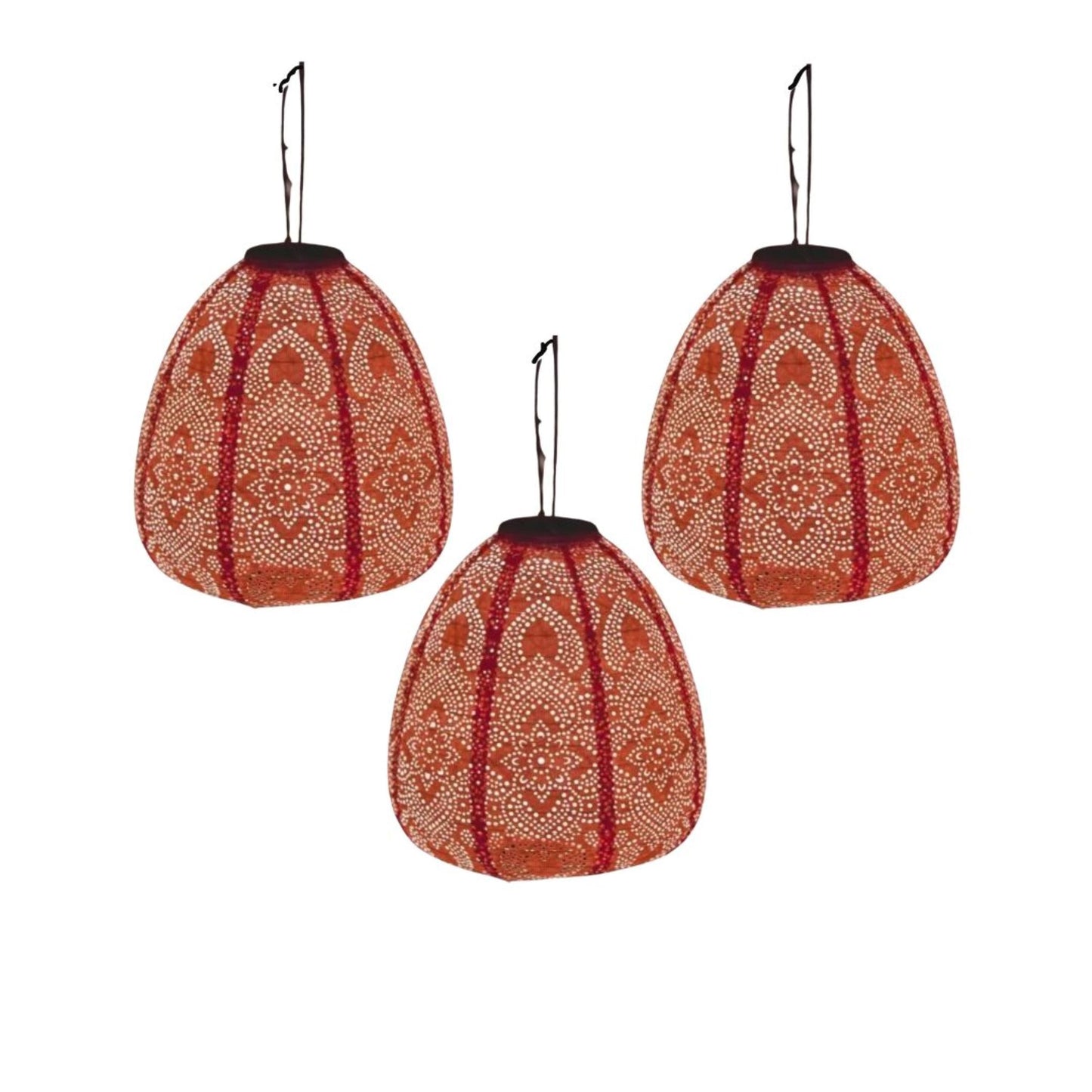 3 solcellelanterner i coral rød dome design til hage og uteplass