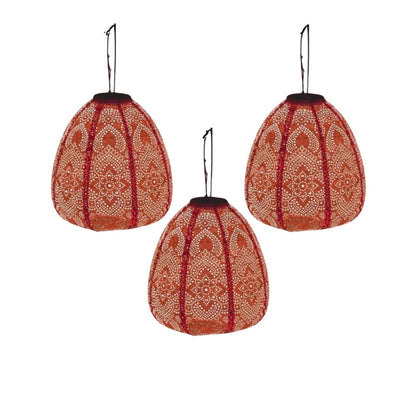 3 solcellelanterner i coral rød dome design til hage og uteplass