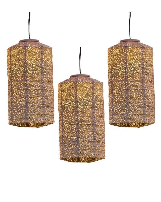 3 rosa solcellelykter i sylinderform til hage, terrasse og balkong med varmt stemningslys