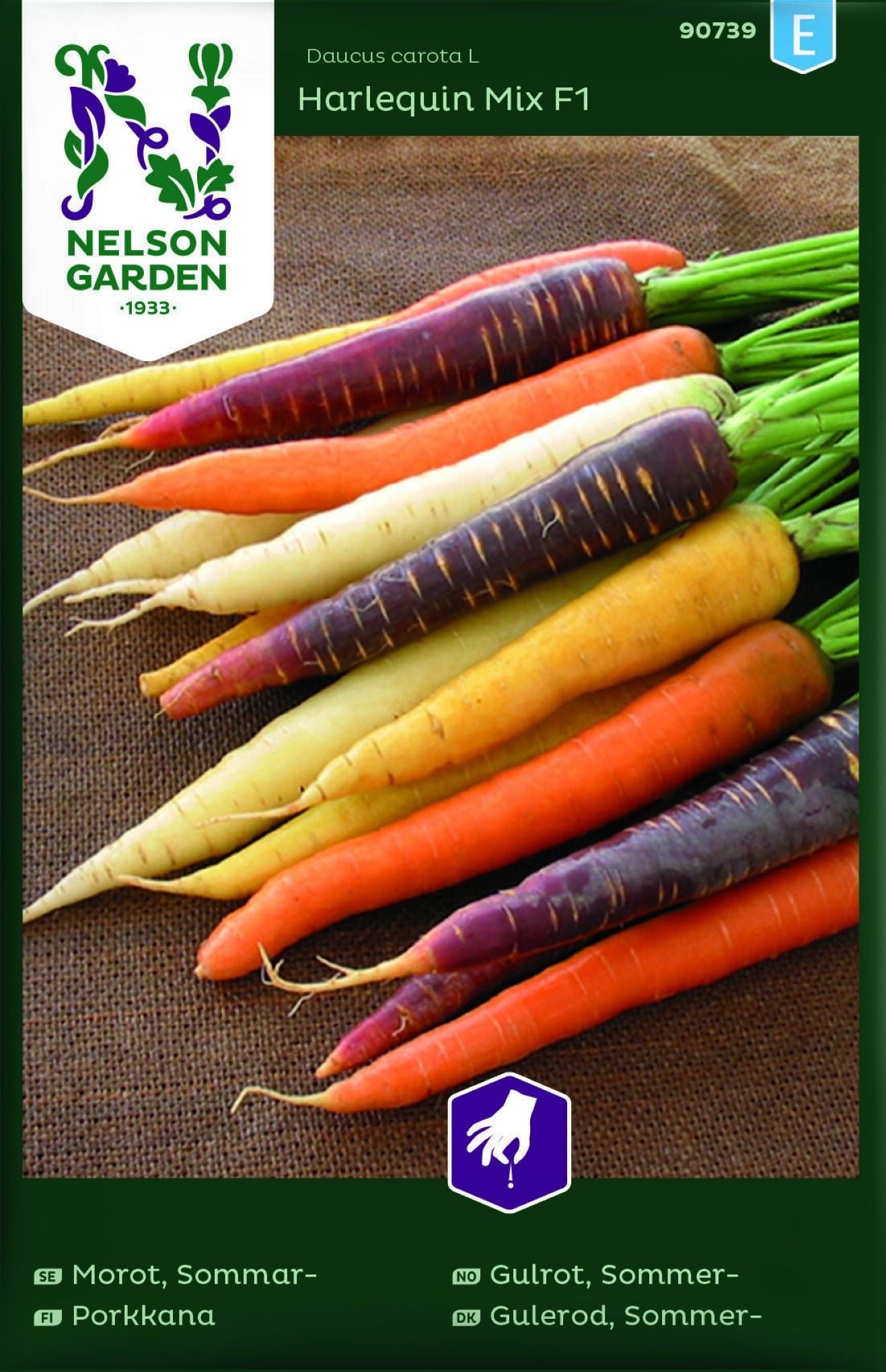 Fargerike sommergulrøtter fra Harlequin Mix F1 i fiolett, gult, oransje og hvitt